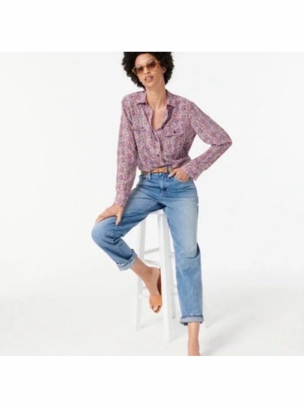 J. Crew | Classic Fit Silk Retro Floral Button Down Shirt Blouse | Sz 14 - Picture 2 of 11